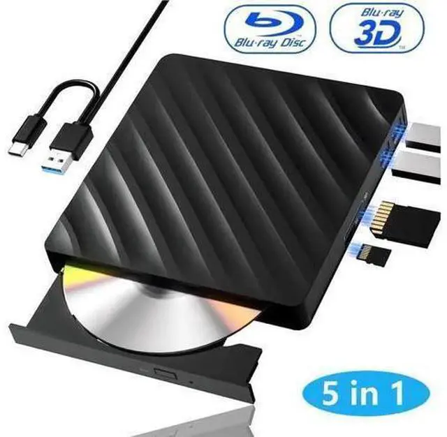 Main image of 5 in 1 External Blu Ray Drive, Portable Blu Ray Player with USB 3.0 Type-C, CD DVD Burner 3D Blu-Ray with SD/TF Ports, Blu Ray Drive Compatible with Windows Laptop Desktop, Bluray Player for PC