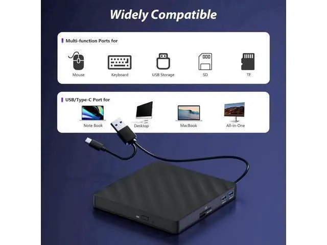 Alt view image 3 of 7 - 5 in 1 External Blu Ray Drive, Portable Blu Ray Player with USB 3.0 Type-C, CD DVD Burner 3D Blu-Ray with SD/TF Ports, Blu Ray Drive Compatible with Windows Laptop Desktop, Bluray Player for PC