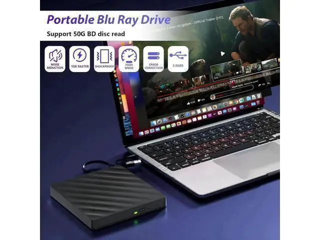 Alt view image 7 of 7 - 5 in 1 External Blu Ray Drive, Portable Blu Ray Player with USB 3.0 Type-C, CD DVD Burner 3D Blu-Ray with SD/TF Ports, Blu Ray Drive Compatible with Windows Laptop Desktop, Bluray Player for PC