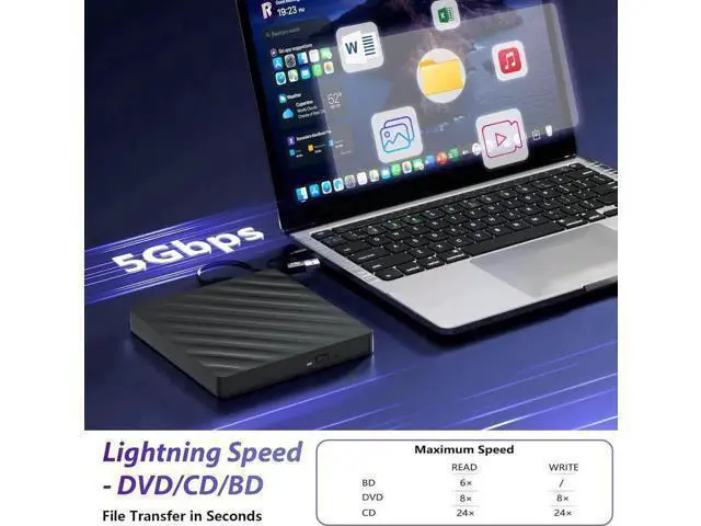 Alt view image 6 of 7 - 5 in 1 External Blu Ray Drive, Portable Blu Ray Player with USB 3.0 Type-C, CD DVD Burner 3D Blu-Ray with SD/TF Ports, Blu Ray Drive Compatible with Windows Laptop Desktop, Bluray Player for PC