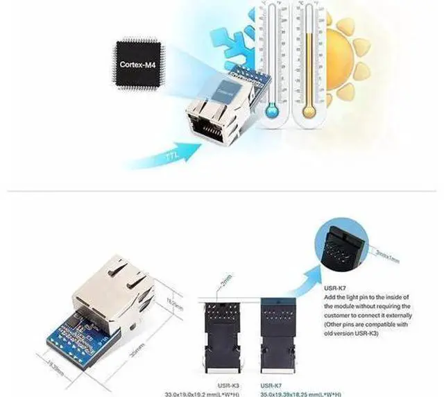 Alt view image 2 of 7 - USR-K7 Low Cost TTL UART to Ethernet Module 10/100Mbps Super Port Ethernet to Serial Module Support Modbus RTU to Modbus TCP with RJ45 Port (10PCS)