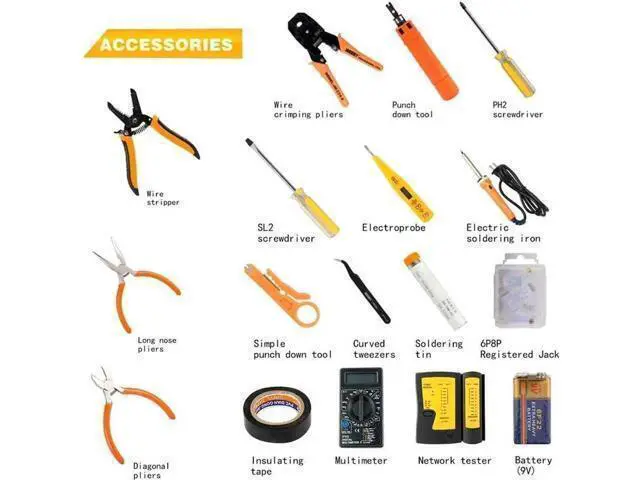 Alt view image 2 of 6 - Network Crimp Tool Kit for RJ45/RJ11/RJ12/CAT5/CAT6/Cat5e/8P, Professional Crimper Connector Stripper Cutter, Computer Maintenance Lan Cable Pliers Tester Soldering Iron Set