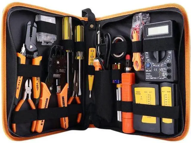 Main image of Vszerda Network Tool Kit Set of 17 Ethernet Cable Crimper Punch Down Tool RJ45 Crimp Tool Kit 8P8C 4P4C 6P6C Connectors RJ45 RJ11 Lan Cat5 Cat6 Cable Tester