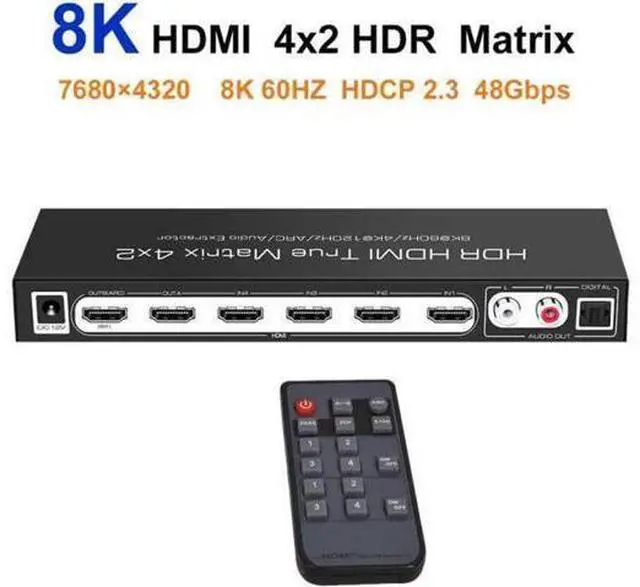 Alt view image 4 of 7 - 8K @60Hz HDR UHD HDMI 2.1 Matrix, HDR 4K 120Hz HDMI True Matrix 4x2 48Gbps ARC 8K 60Hz Splitter Switcher Switch 4 in 2 out HDMI2.1 Audio extractor