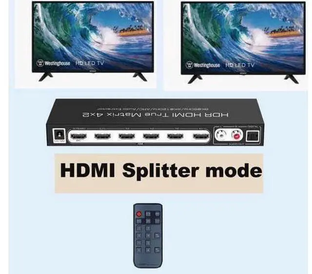 Alt view image 5 of 7 - 8K @60Hz HDR UHD HDMI 2.1 Matrix, HDR 4K 120Hz HDMI True Matrix 4x2 48Gbps ARC 8K 60Hz Splitter Switcher Switch 4 in 2 out HDMI2.1 Audio extractor