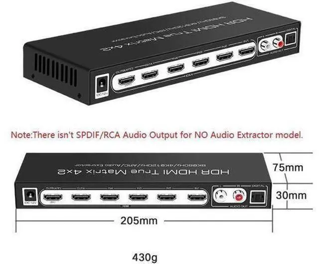 Alt view image 7 of 7 - 8K @60Hz HDR UHD HDMI 2.1 Matrix, HDR 4K 120Hz HDMI True Matrix 4x2 48Gbps ARC 8K 60Hz Splitter Switcher Switch 4 in 2 out HDMI2.1 Audio extractor