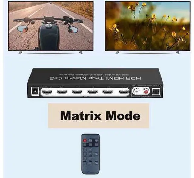 Alt view image 3 of 7 - 8K @60Hz HDR UHD HDMI 2.1 Matrix, HDR 4K 120Hz HDMI True Matrix 4x2 48Gbps ARC 8K 60Hz Splitter Switcher Switch 4 in 2 out HDMI2.1 Audio extractor