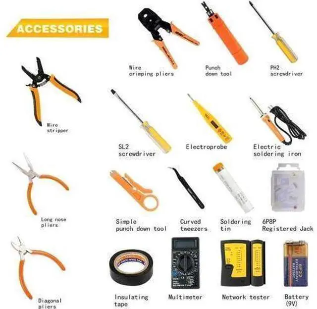 Alt view image 2 of 6 - Network Crimp Tool Kit for RJ45/RJ11/RJ12/CAT5/CAT6/Cat5e/8P, Professional Crimper Connector Stripper Cutter, Computer Maintenance Lan Cable Pliers Tester Soldering Iron Set