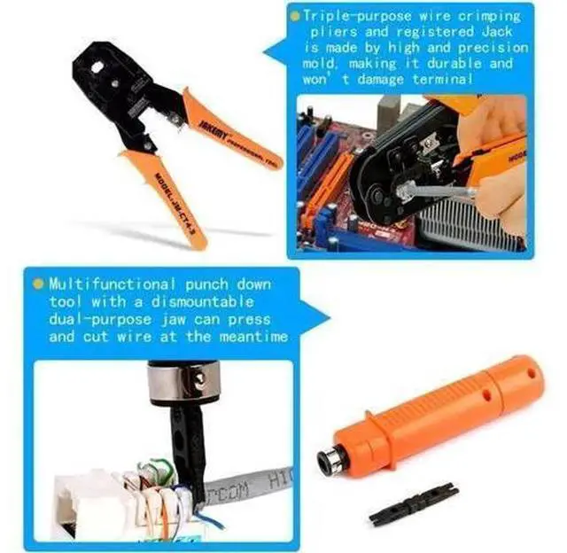 Alt view image 5 of 6 - Network Crimp Tool Kit for RJ45/RJ11/RJ12/CAT5/CAT6/Cat5e/8P, Professional Crimper Connector Stripper Cutter, Computer Maintenance Lan Cable Pliers Tester Soldering Iron Set