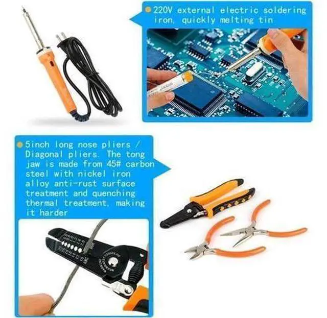 Alt view image 6 of 6 - Network Crimp Tool Kit for RJ45/RJ11/RJ12/CAT5/CAT6/Cat5e/8P, Professional Crimper Connector Stripper Cutter, Computer Maintenance Lan Cable Pliers Tester Soldering Iron Set