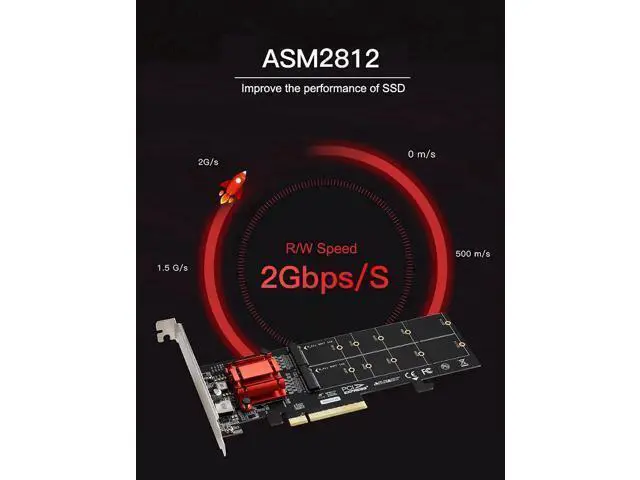 Alt view image 2 of 6 - M.2 NVMe PCIe Adapter, M.2 NVMe NGFF SSD to PCI-e 3.1 Gen3 X8 X16 Card with Low Profile Bracket Support M.2 (M Key) NVMe SSD 22110/2280 /2260/2242 /2230