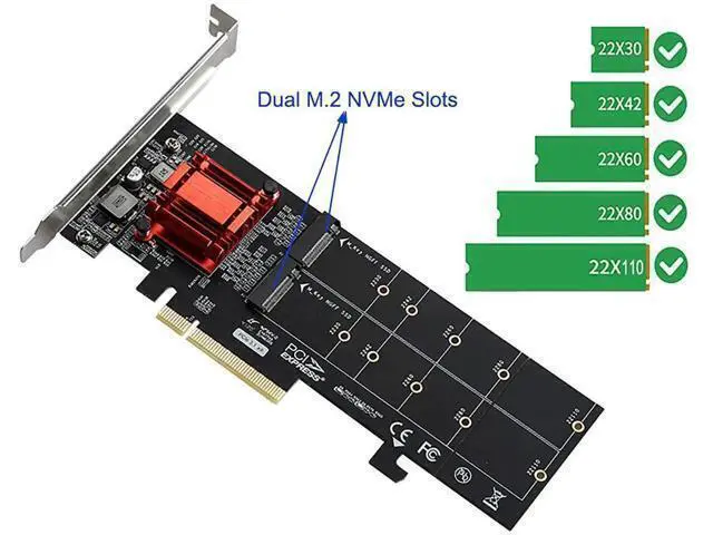 Alt view image 5 of 6 - M.2 NVMe PCIe Adapter, M.2 NVMe NGFF SSD to PCI-e 3.1 Gen3 X8 X16 Card with Low Profile Bracket Support M.2 (M Key) NVMe SSD 22110/2280 /2260/2242 /2230