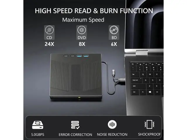 Alt view image 6 of 7 - 7 in 1 External Blu Ray Drive, External Blueray/DVD Drive for PC Support 100G Disc Read&Write, USB 3.0&Type-C Blu Ray Burner with SD/TF Port, Compatible with Windows MacOS Linux Laptop Desktop