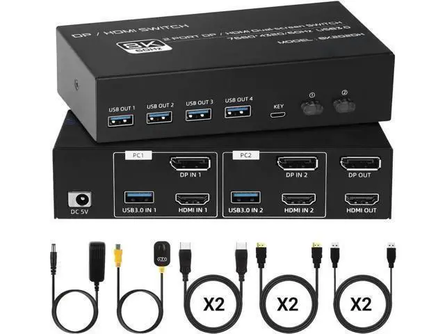 Alt view image 3 of 7 - 4K 120Hz HDMI + Displayport KVM Switch 2 PC 2 Monitor, 8K@60Hz DP 1.4 + HDMI 2.1 Dual Monitor USB 3.0 KVM Switch, Support Extended & Copy Mode, with Desktop Controller and 2 HDMI+DP+USB Cables