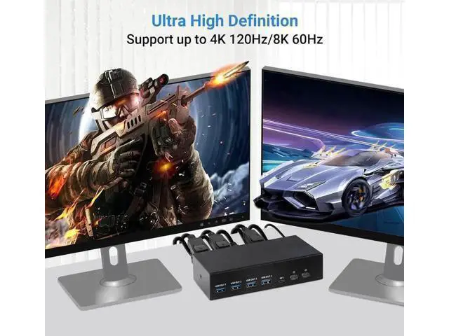Alt view image 7 of 7 - 4K 120Hz HDMI + Displayport KVM Switch 2 PC 2 Monitor, 8K@60Hz DP 1.4 + HDMI 2.1 Dual Monitor USB 3.0 KVM Switch, Support Extended & Copy Mode, with Desktop Controller and 2 HDMI+DP+USB Cables