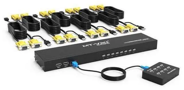 Main image of MT-VIKI KVM Switch 8 Port, 8X1 Rackmount KVM Switch VGA, Included 8 2-in-1 KVM Cables & Wire-Desktop Selector & Power Adapter, Fit 1U 19'' Rack
