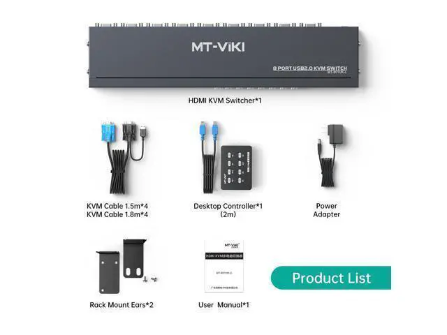 Alt view image 6 of 7 - MT-VIKI KVM Switch 8 Port, 8X1 Rackmount KVM Switch VGA, Included 8 2-in-1 KVM Cables & Wire-Desktop Selector & Power Adapter, Fit 1U 19'' Rack