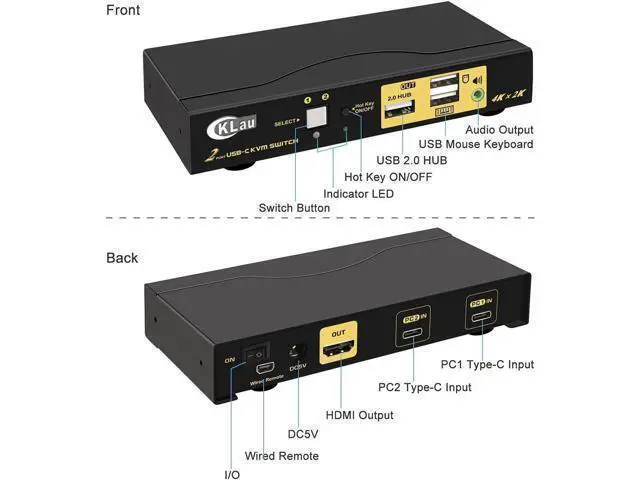 Alt view image 4 of 7 - 4K@60Hz 2 Port USB C KVM Switch with Audio, Dual Port USB-C KVM Switcher for 2 Computers/Mac/Mobile Sharing 1 Monitor, Keyboard and Mouse Support Most Operate System