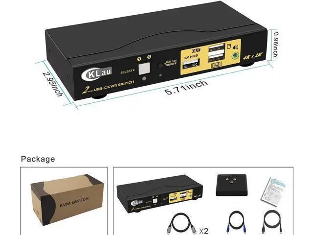 Alt view image 5 of 7 - 4K@60Hz 2 Port USB C KVM Switch with Audio, Dual Port USB-C KVM Switcher for 2 Computers/Mac/Mobile Sharing 1 Monitor, Keyboard and Mouse Support Most Operate System
