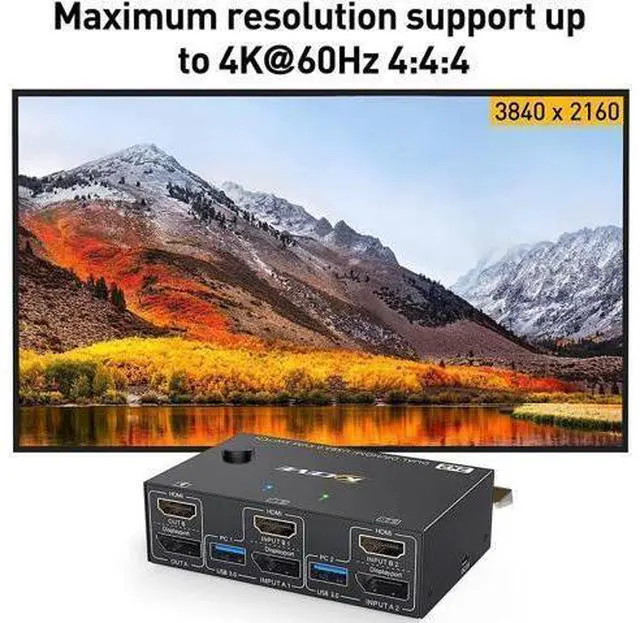 Alt view image 5 of 7 - USB 3.0 Dual Monitor KVM Switch Displayport+ HDMI 4K@60Hz,2K@120Hz,HDMI DP Extended Display Switcher for 2 Computers Share 2 Monitors and 4 USB 3.0 Ports,Wired Remote and 4 Cables Included