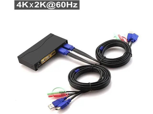 Alt view image 2 of 6 - CKLau 4Kx2K@60Hz 2 Port KVM HDMI Switch with Audio and Cable, Dual Port KVM Switch HDMI for 2 Computers Sharing Keyboard Mouse Monitor and USB 2.0 Peripheral Support HDMI 2.0, HDR 10, EDID
