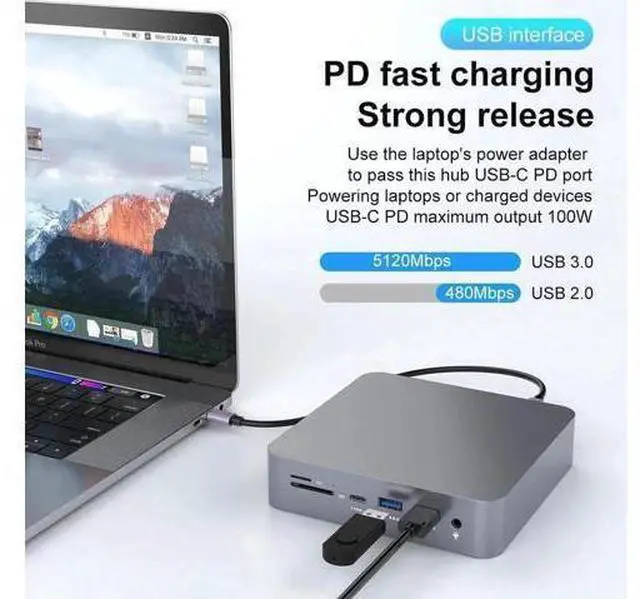 Alt view image 4 of 7 - 17-in-1 Triple Display Docking Station, USB C Hub USB C Adapter with Dual DP and one HDMI 4K,VGA 1080P, Ethernet, USB 3.0,USB 2.0,100W PD,SD/TF Cards Reader,Mic/Audio for Mac/Windows
