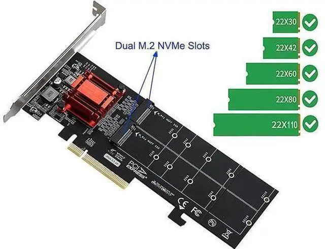Alt view image 3 of 6 - M.2 NVMe PCIe Adapter, M.2 NVMe NGFF SSD to PCI-e 3.1 Gen3 X8 X16 Card with Low Profile Bracket Support M.2 (M Key) NVMe SSD 22110/2280 /2260/2242 /2230