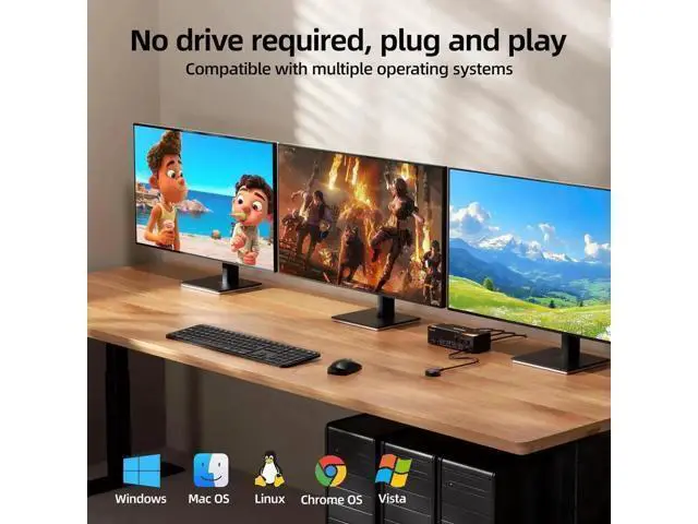 Alt view image 6 of 7 - KVM Switch 3 Monitors 3 Computers 8K@60Hz/4K@120Hz, HDMI + 2 Displayport KVM Switches for 3 PC Sharing Triple Monitors and Keyboard Mouse with Power Adapter, Wired Controller and USB3.0 Cables