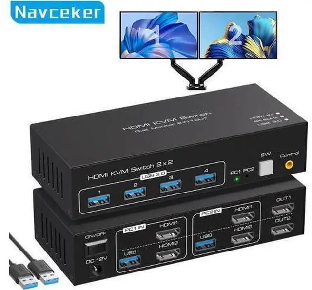 Main image of Vszerda HDMI-compatible KVM Switch 8K 60Hz 2 Port Dual 2 Monitors 2 Computers 4K 120Hz USB 3.0 KVM Switch KVM Switcher HDMI 2.1