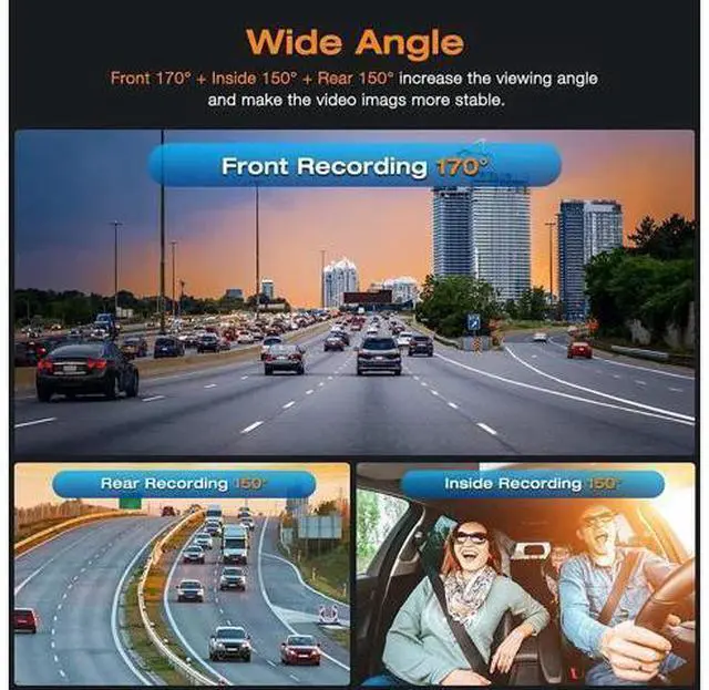Alt view image 3 of 4 - 3 Channel Dash Cam 3 Channel 1080P+720P+720P Car Dvr Camera Driving Recorder,2.45 Inch Car Dash Camera,24/7 Parking Mode,Night Vision,Loop Recording,G-sensor,Seamless 1080P Video,HDR,Support 64GB Max