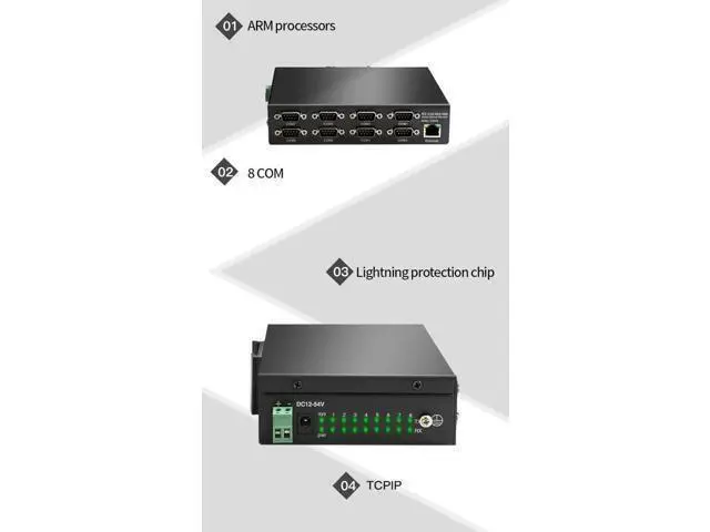 Alt view image 3 of 7 - 8 Ports RS232 RS485 RS422 to Ethernet TCP/IP Converter Multiple Serial Device Server Switch Modbus Gateway