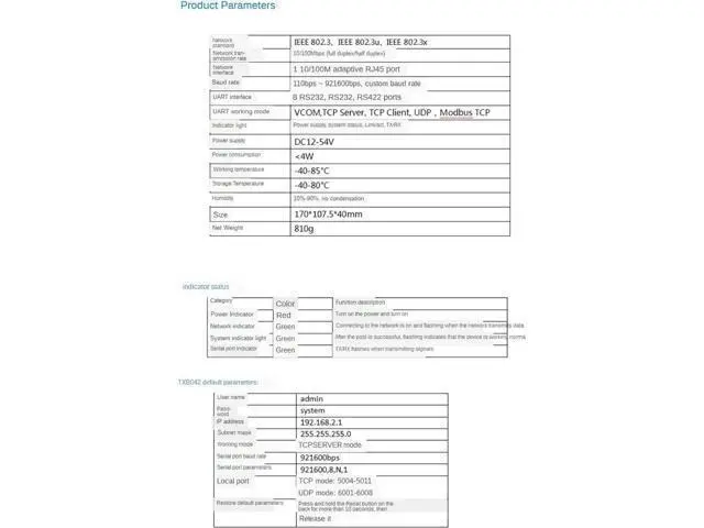 Alt view image 6 of 7 - 8 Ports RS232 RS485 RS422 to Ethernet TCP/IP Converter Multiple Serial Device Server Switch Modbus Gateway