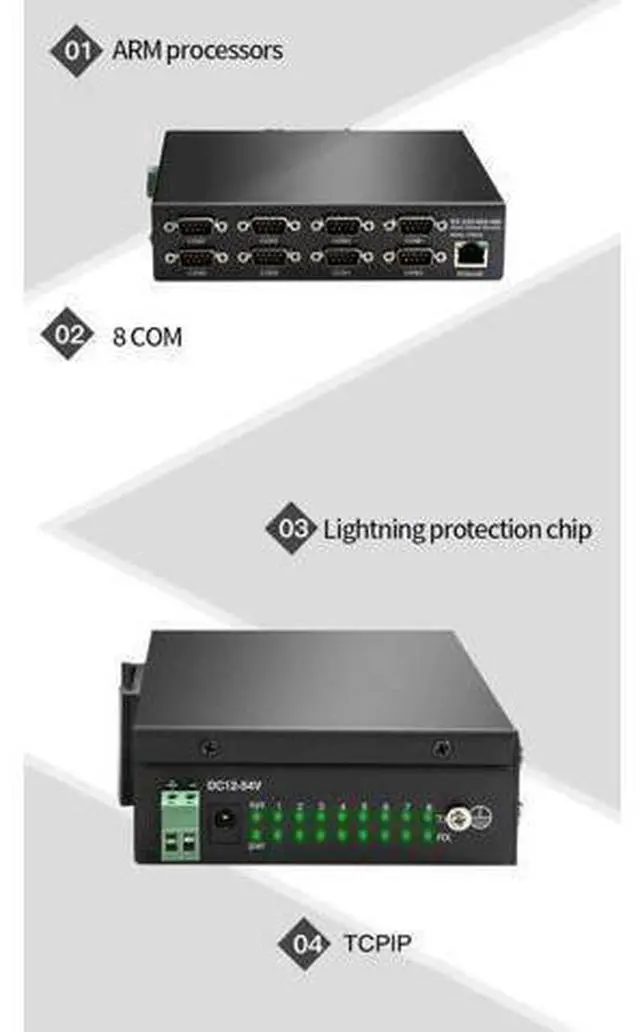 Alt view image 2 of 7 - 8 Ports RS232 RS485 RS422 to Ethernet TCP/IP Converter Multiple Serial Device Server Switch Modbus Gateway