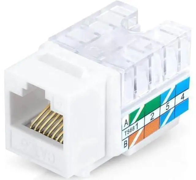 Main image of 50-Pack RJ45 CAT6/5e Keystone Jack - Slim Profile, 90 Degree, Unshielded (UTP) Modular Female Connector | Compatible with Speed Termination Tool - easyJACK | CAT6/5e, White