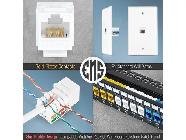 Alt view image 5 of 5 - 50-Pack RJ45 CAT6/5e Keystone Jack - Slim Profile, 90 Degree, Unshielded (UTP) Modular Female Connector | Compatible with Speed Termination Tool - easyJACK | CAT6/5e, White