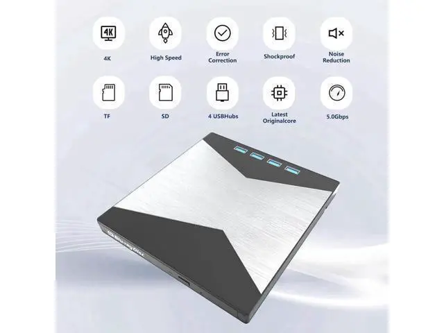 Alt view image 4 of 7 - 7-in-1 External Blu Ray Drive, 4K Portable Blu Ray Burner USB 3.0 Type-C BD Player with SD/TF Port, CD/DVD Burner R/W 3D BluRay Drive, External 4K Blu Ray Drive Compatible with Windows MacOS Laptop PC