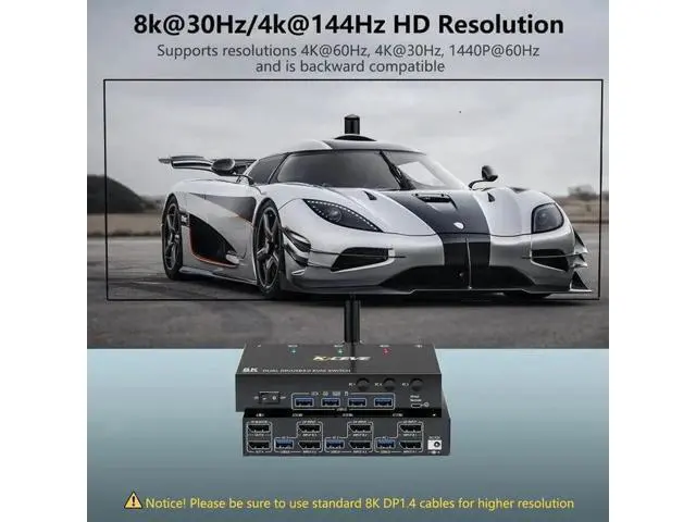 Alt view image 6 of 7 - Dual Monitor Displayport KVM Switch 8K@30Hz 4K@144Hz, USB 3.0 KVM Switches 3 Computers 2 Monitors Displayport 1.4 with 4 USB 3.0 Ports for USB Devices, DP Monitor Switch for 3 PCs, with Wired Remote
