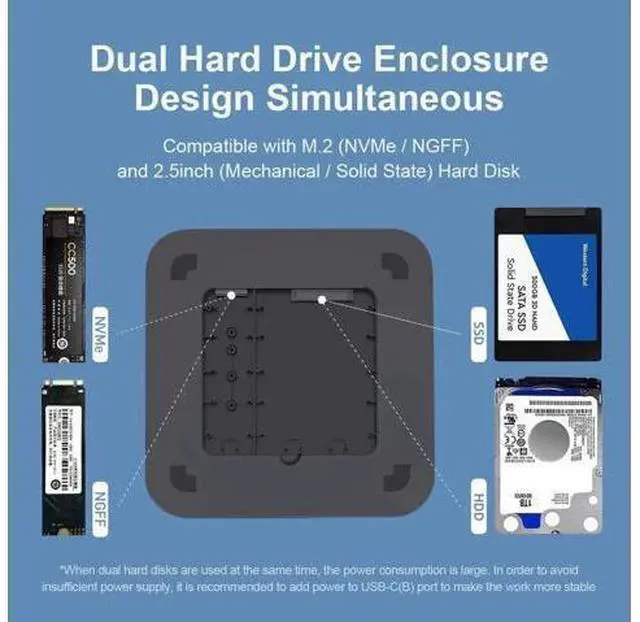 Alt view image 3 of 7 - Hagibis USB-C Hub with Dual Hard Drive Enclosure, Type-C Docking Station for Mac Mini M2, Mac Studio M1 Max Ultra with 2.5inch SATA, M.2 NVMe NGFF, 4K DP1.4, USB3.1 Gen2, USB-C, SD/TF (MC25 Pro DP)