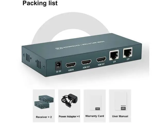 Alt view image 3 of 7 - HDMI Extender Splitter 1x2, HD1080P@60Hz & 3D Visual, Extending 165ft (50m) Length Transmission Over CAT5e/CAT6/CAT7 Cable, 2 Channel Transmission with 2 HDMI Loop Out1