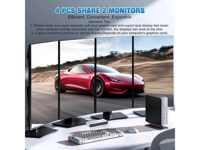 Alt view image 3 of 7 - Vszerda 4 Port HDMI Dual Monitor USB 3.0 KVM Switch 4K 60Hz, KVM Switch 2 Monitors for 4PCs Supports EDID, HDMI KVM Switch 4 Computers with Audio Microphone Output and 3 USB 3.0 Ports, 4 in 2 Out KVM