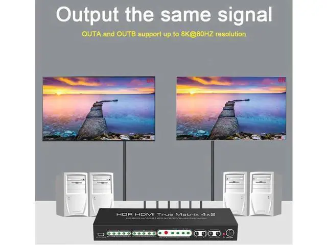 Alt view image 6 of 7 - Vszerda 2.1 8K HDMI Matrix 4x2, 8K @30Hz 8K@60HZ 4K@60Hz 120Hz HDMI Switch HDR ARC/CEC Switch Splitter 4 in 2 Out Optical SPDIF 5.1CH + RCA Stereo Audio Extractor HDMI Switcher