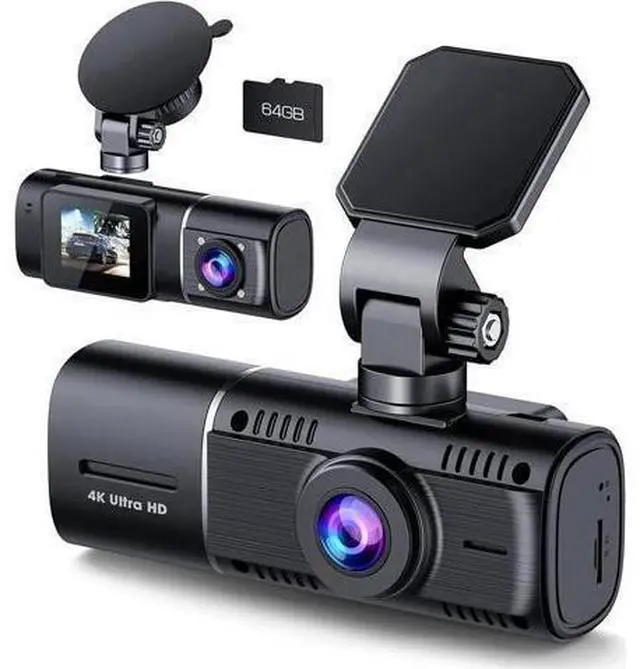 Main image of Vszerda 4K Dual Dash Cam Front and Inside, 2160P+1080P IR Night Vision Cabin Car Camera with 64GB Memory Card, Wide Angle Mini Dash Camera Car Video with Parking Mode for Taxi