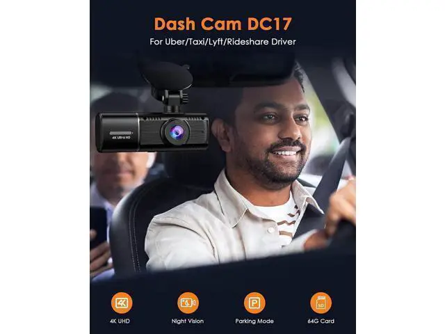 Alt view image 2 of 6 - Vszerda 4K Dual Dash Cam Front and Inside, 2160P+1080P IR Night Vision Cabin Car Camera with 64GB Memory Card, Wide Angle Mini Dash Camera Car Video with Parking Mode for Taxi