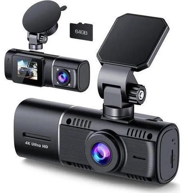 Main image of 4K Dual Dash Cam Front and Inside, 2160P+1080P IR Night Vision Cabin Car Camera with 64GB Memory Card, Wide Angle Mini Dash Camera Car Video with Parking Mode for Taxi