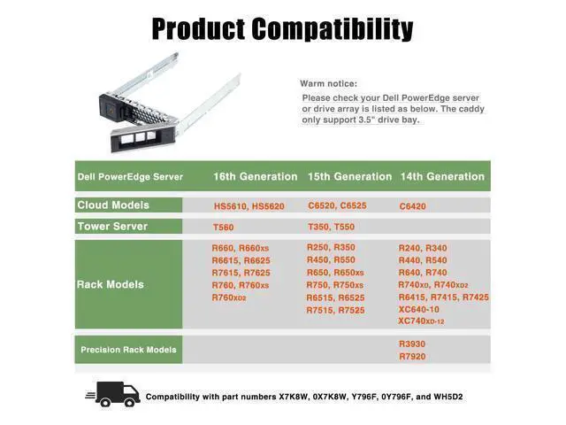Alt view image 2 of 5 - Hard Drive Bracket 3.5" HDD SSD Bracket X7K8W 0X7K8W Hard Drive Tray Caddy Compatible for D.ell PowerEdge 16th/15th/14th Generation R240 R340 R440 R540 R640 R740 R740xd2 R6415 R7425, 10 Pack