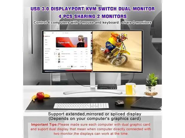 Alt view image 2 of 7 - Vszerda USB 3.0 Displayport Dual Monitor DP KVM Switch for 4 PCs, 4K@60Hz KVM Switch 2 Monitors 4 Computers, with Audio Microphone Output and 3 USB 3.0 Ports, DP Monitor Switch for 4 PCs 2 Monitors
