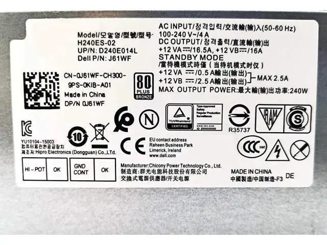 Alt view image 3 of 5 - New 240W Power Supply forDell Optiplex 3050 5050 7050 Mini Tower L240ES-00 H240ES-02 HU240AS-02 H240NM-00 H240NM-02 HU240AS-00 P/N:J61WF DK87P F484X DW3M7 HT04K