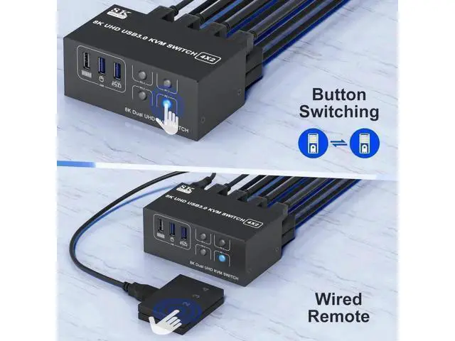 Alt view image 5 of 7 - Vszerda Dual Monitor HDMI KVM Switch 2 Monitors 4 Computers Support 8K@60Hz 4K@120Hz, 4 in 2 Out HDMI KVM Switcher PC Extended Display, HDMI Monitor Switch for 4 PCs Share 2 Monitors 4 USB Devices