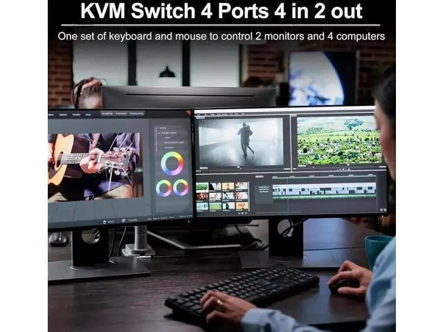 Alt view image 7 of 7 - Vszerda Dual Monitor HDMI KVM Switch 2 Monitors 4 Computers Support 8K@60Hz 4K@120Hz, 4 in 2 Out HDMI KVM Switcher PC Extended Display, HDMI Monitor Switch for 4 PCs Share 2 Monitors 4 USB Devices