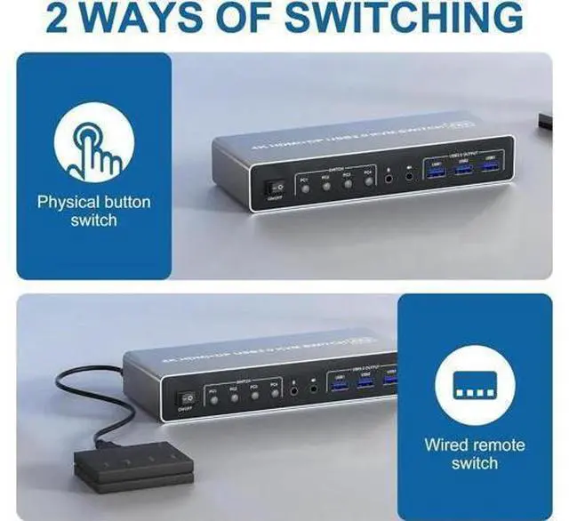 Alt view image 4 of 7 - Vszerda KVM Switch 4 Computers 2 Monitors Displayport and HDMI 4K@60Hz, USB 3.0 4 Port Dual Monitors KVM Switch with Audio Microphone Output and 3 USB 3.0 Ports, 4 in 2 Out Monitor Switch for 4 PCs